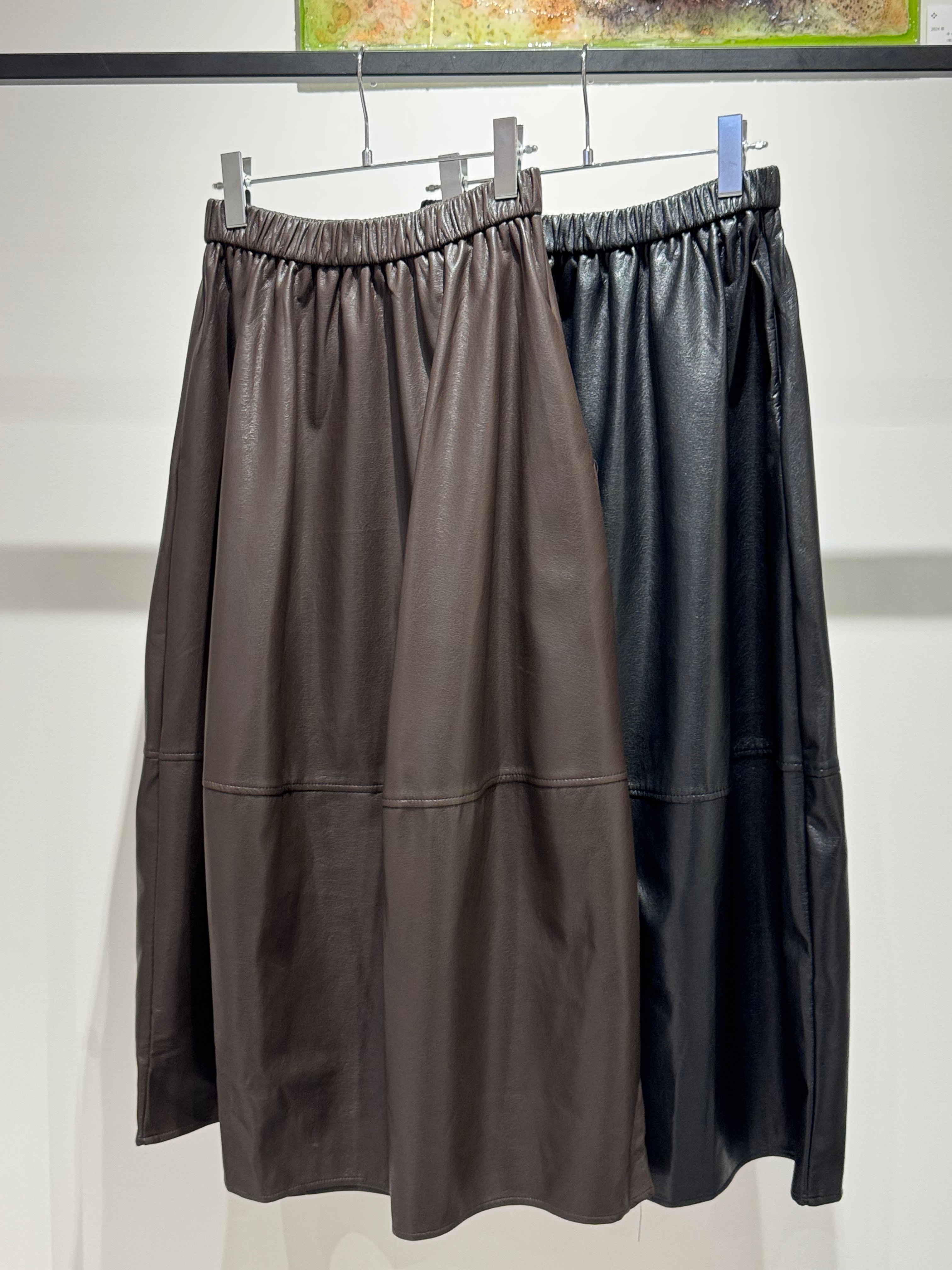 eco leather long gather skirt