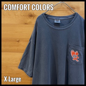 【COMFORT COLORS】ポケットTシャツ ワンポイントロゴ くすみカラー バックプリント XL ビッグサイズ US古着