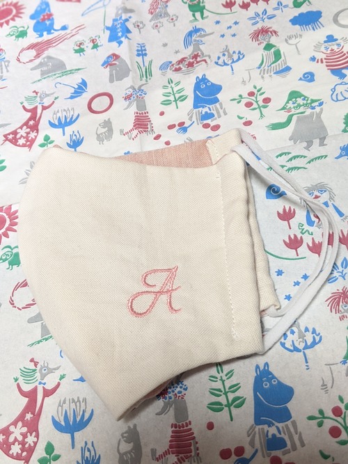 イニシャル布マスク大人用ピンク