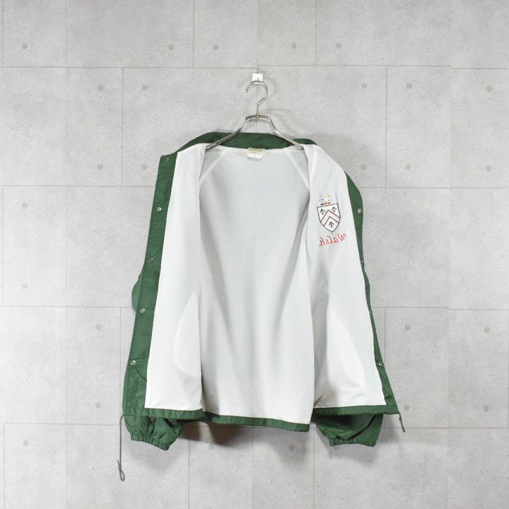 ★90s 刺繍ロゴ入り 単色 グリーン コーチジャケット USA製 アメカジ