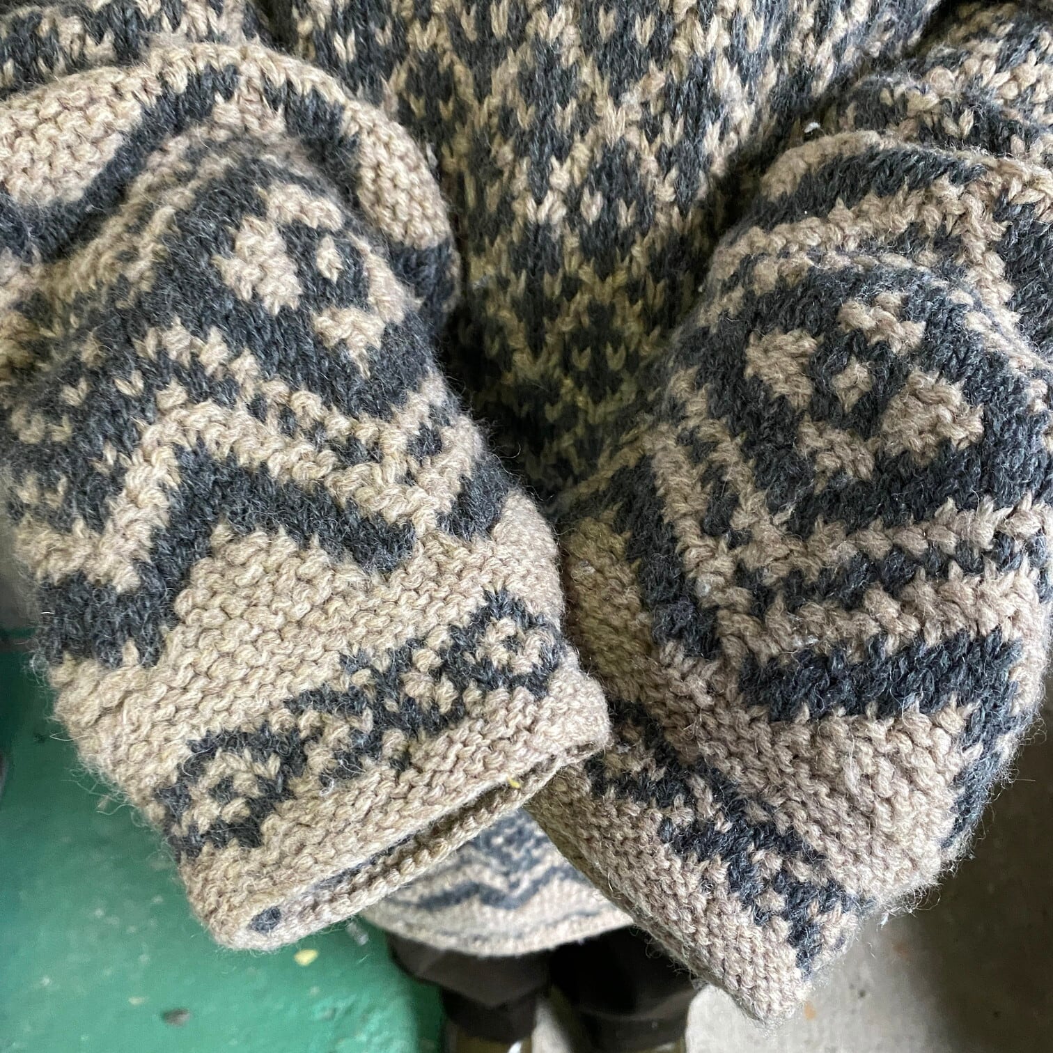 DAVIS＆SQUIRE 総柄 HAND KNIT ウールニットセーター メンズL 古着