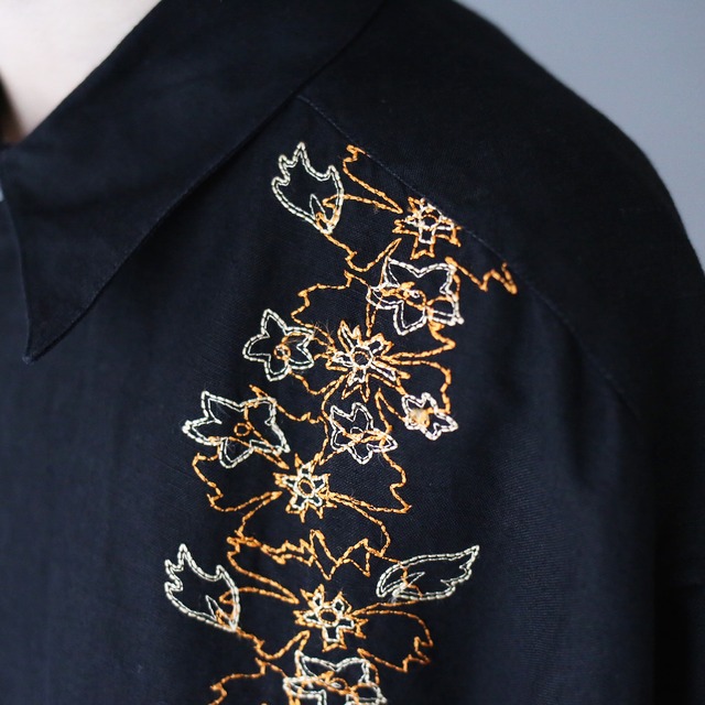 "刺繍" flower and reef motif design loose silhouette h/s shirt