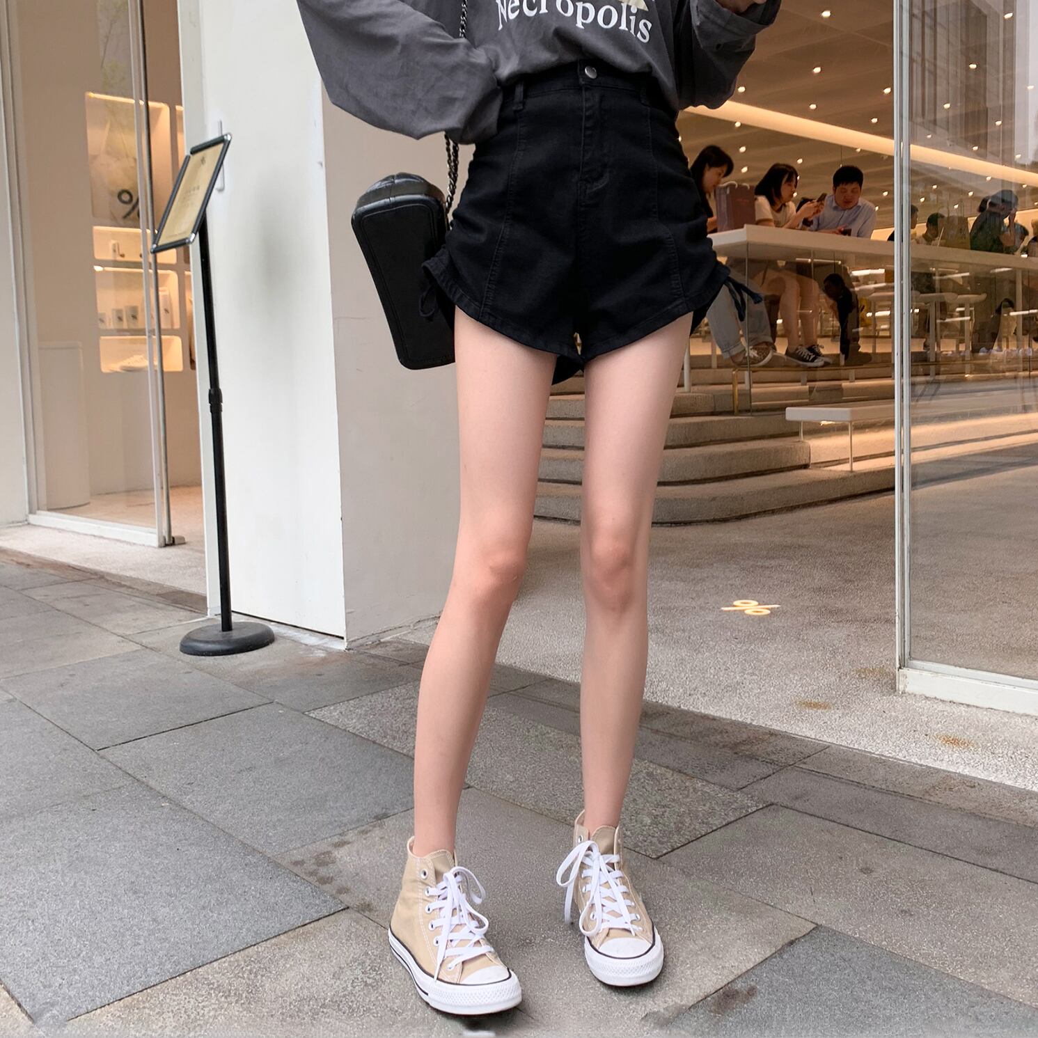 サマーハイウェストウェストワイドレッグショーツ レッドAラインパンツ 夏物 ブルマー ワイドパンツ 6Du_Shop_Women98732410318