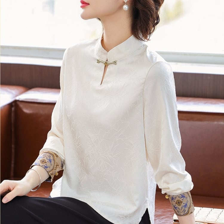 竹柄ジャカード　チャイナブラウス　YS00091