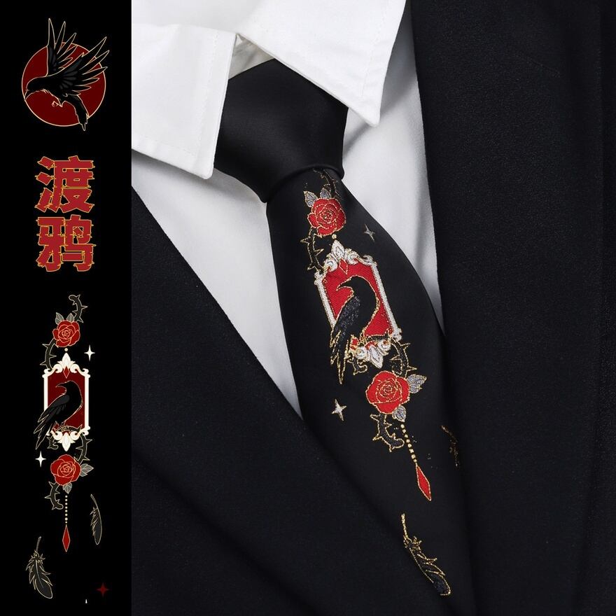 ゴシックロリィタ 薔薇烏ジャカードネクタイ