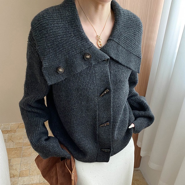 【outer】折り襟ニットカーディガン Q7485