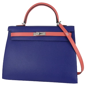 Used HERMES エルメス ケリー35 外縫い パーソナルオーダー ヴォーエプソン ブルーエレクトリック ローズジャイプール 2WAY ハンドバッグ 未使用品