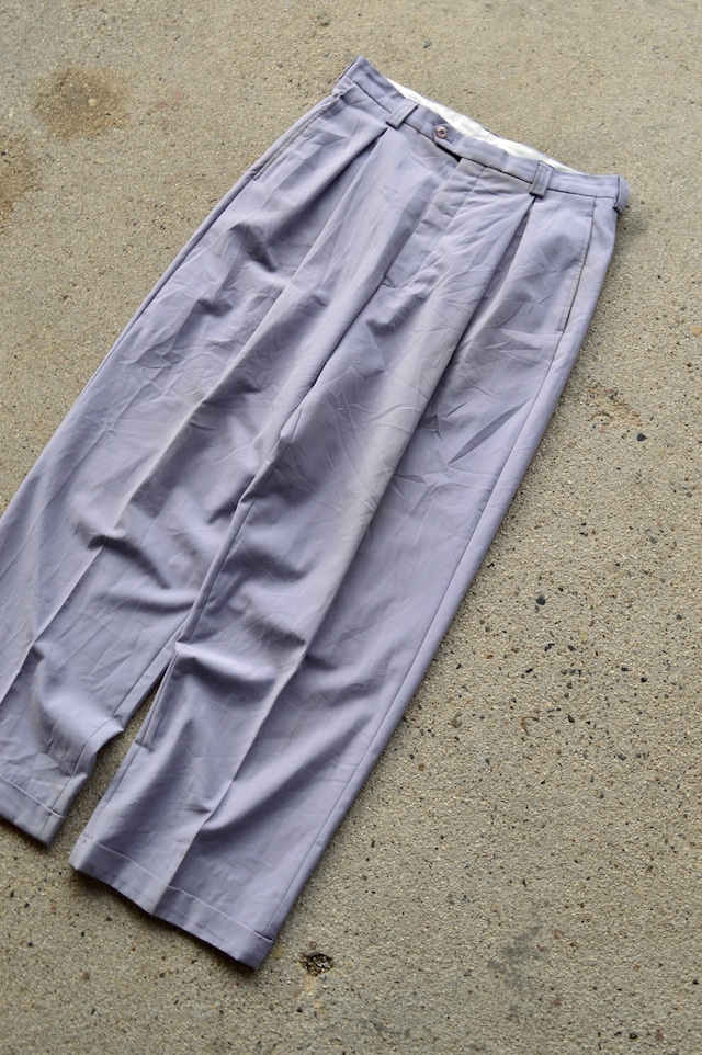STACY ADAMS 1980's-90's From USA Center Intuck Wide Slacks Windowpen Polyblend Rayon ステイシーアダムス 80s ワイドスラックス