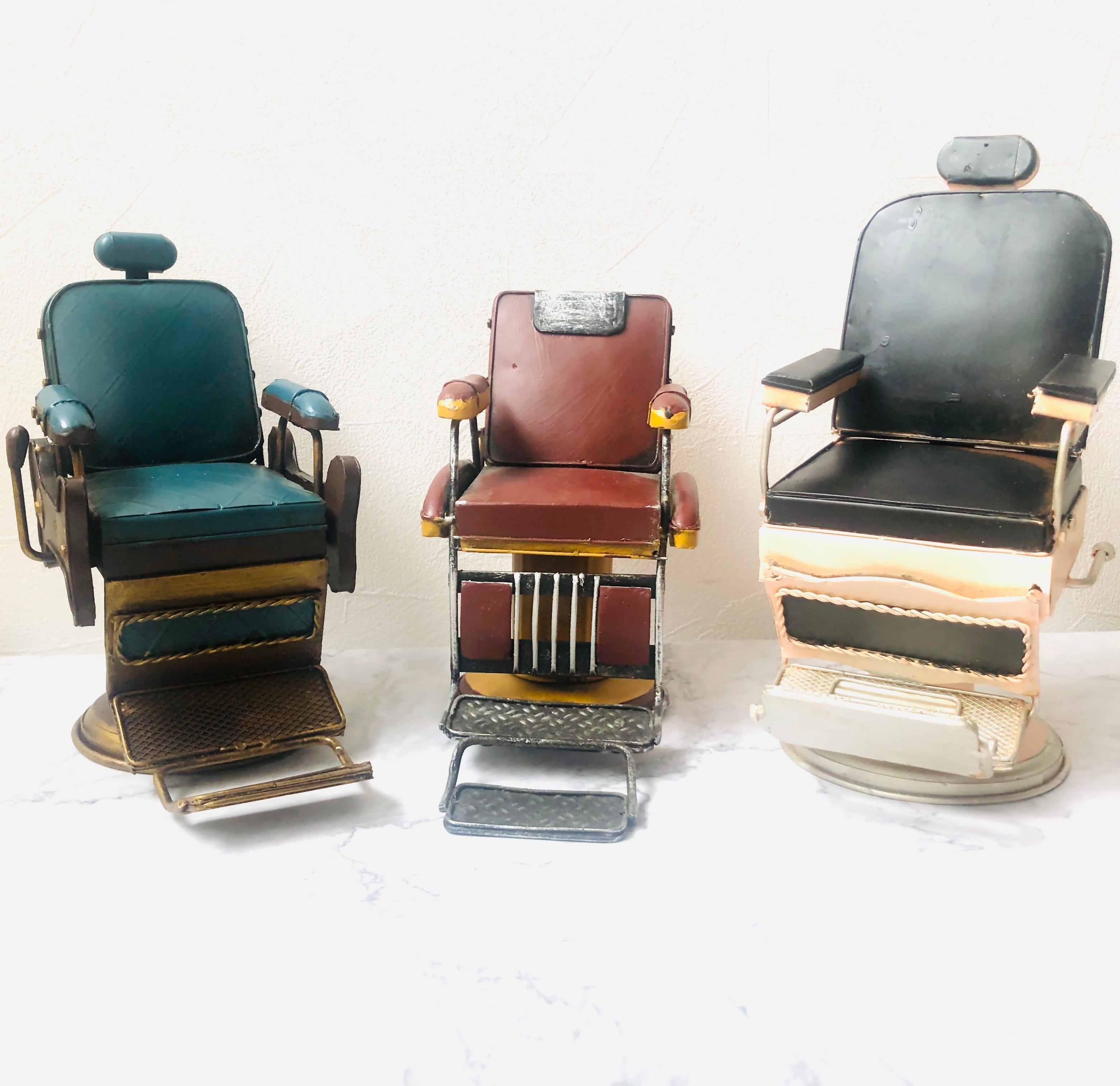 残りわずか】バーバーチェア ミニチュア グリーンxゴールド | 理容