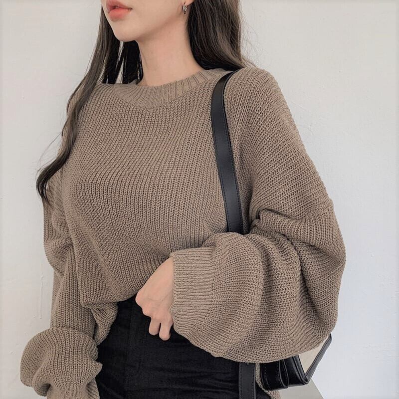 ゆったり こなれ女子 チャンキー ニット ざっくり編み クルーネック シンプル ダボかわ 着回し抜群 大人可愛い 女っぽ モテ服 Lamitte Deco トレンド 韓国ファッション ショップ Base店