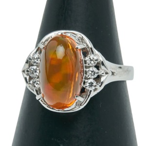 Pt900 プラチナ ファイアオパール2.35ct ダイヤ0.11ct リング 指輪 レディース 10号 【中古】
