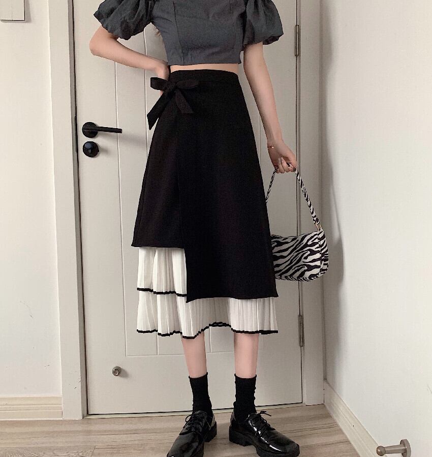 スカート オータムハイウェストウェストプリーツAライン 秋物 萌量不足38651100039