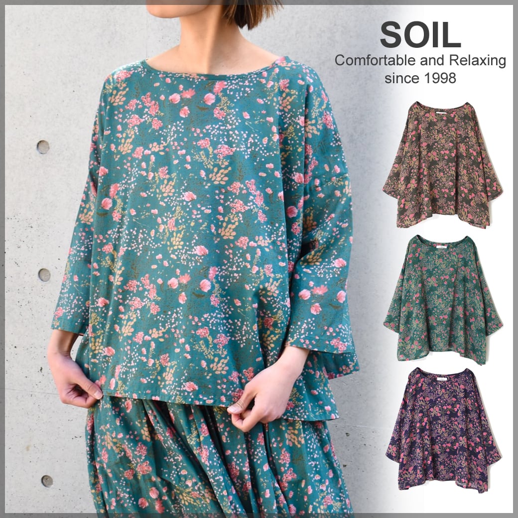 SOIL/NSL23071 (ブラウス)ソイル COTTON FLOWER PRINT GATHERED SMOCK 