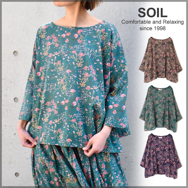 SOIL/NSL23071 (ブラウス)ソイル COTTON FLOWER PRINT GATHERED SMOCK