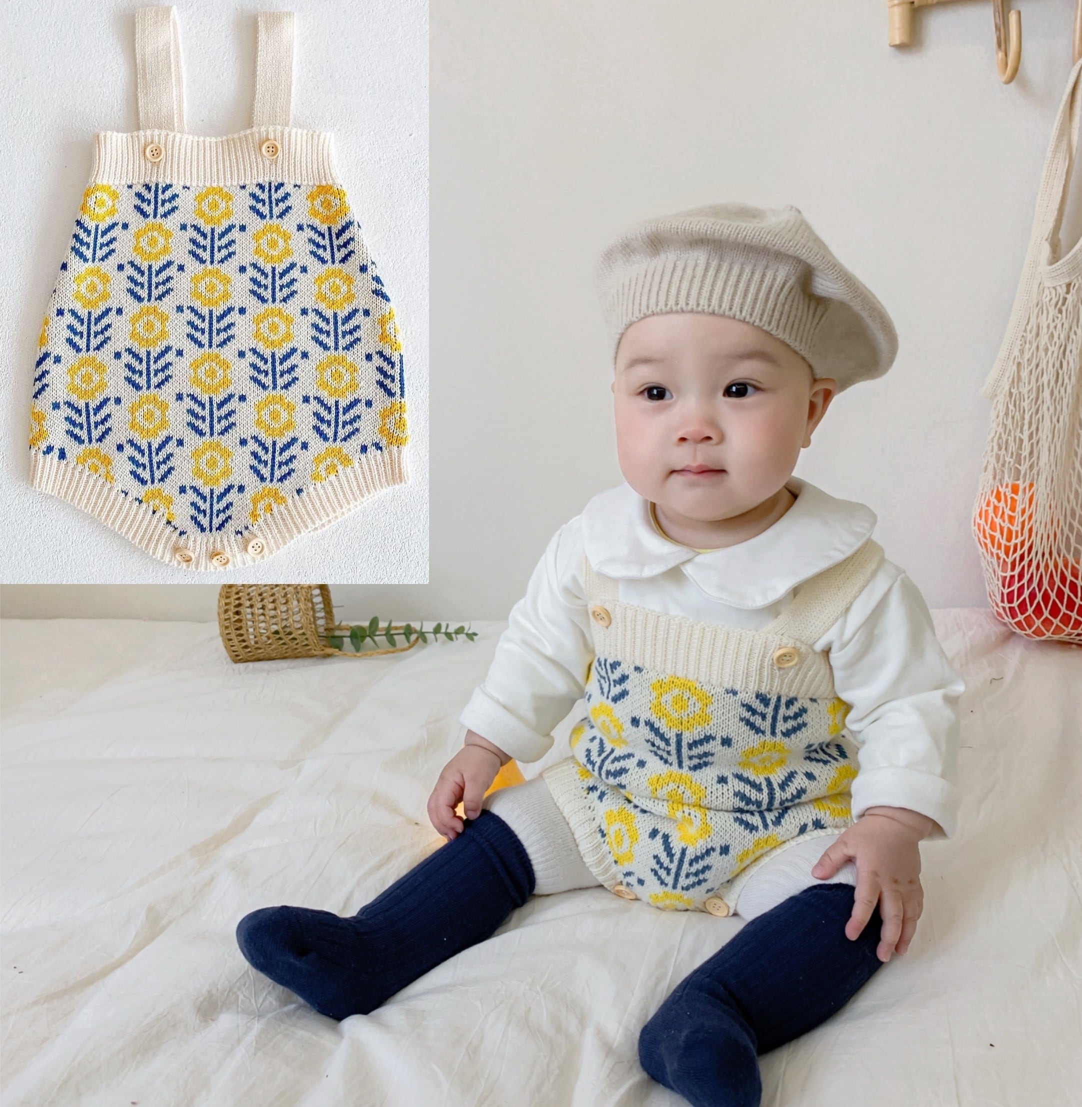 ベビー ニットロンパース サロペット 韓国子供服 - パンツ