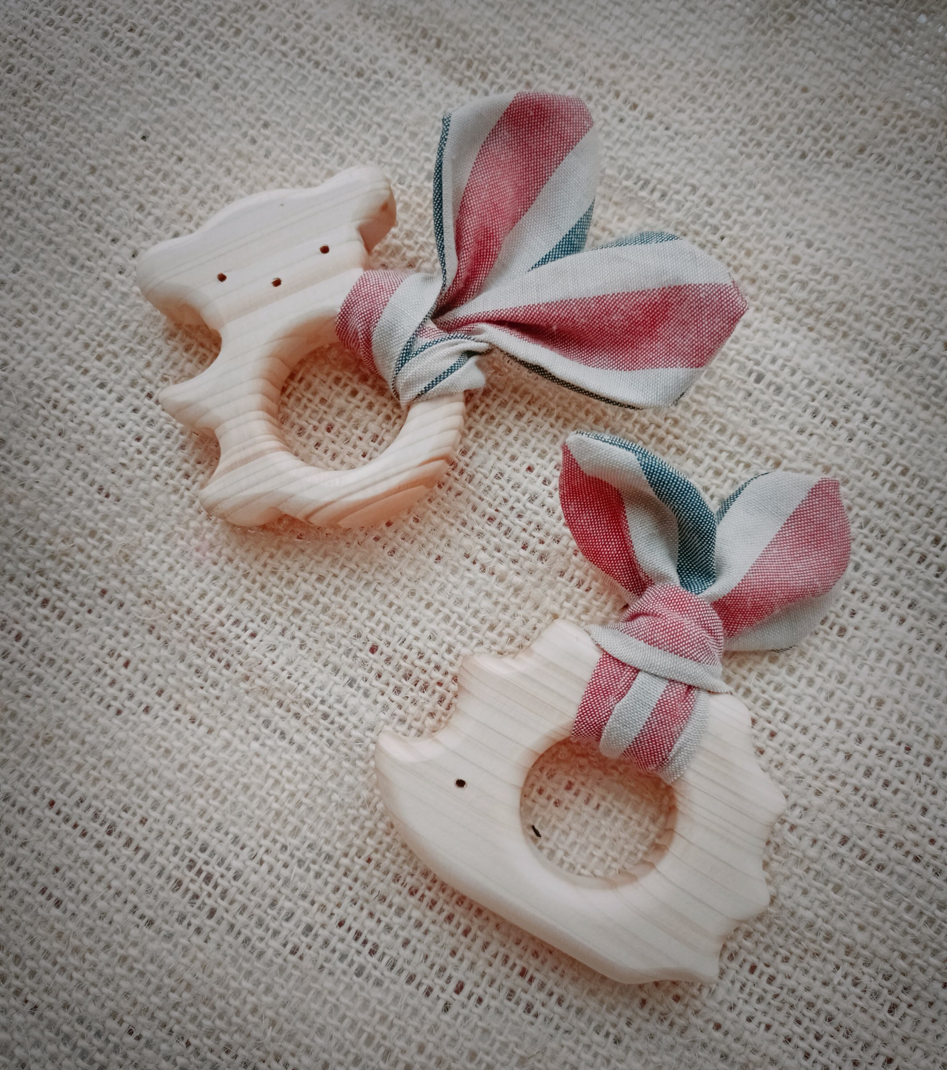 Wooden Bunny teether/パインウッドうさ耳アニマル歯固め♡ストライプ