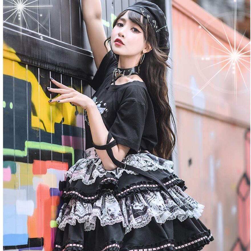 サブカル 服 地雷系 通販 ミニスカ レース ケーキスカート 切替え JK