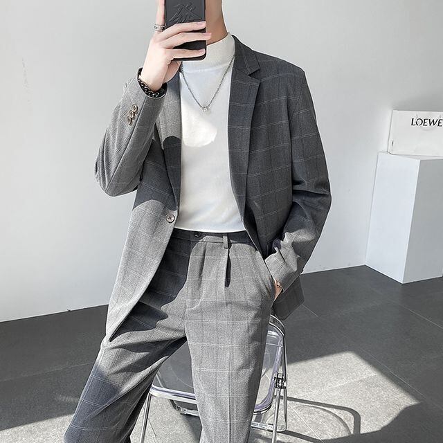 予約販売】メンズ スーツ チェック柄 シック スリム シングル 予約販売】メンズ スーツ チェック柄 シック スリム シングル
