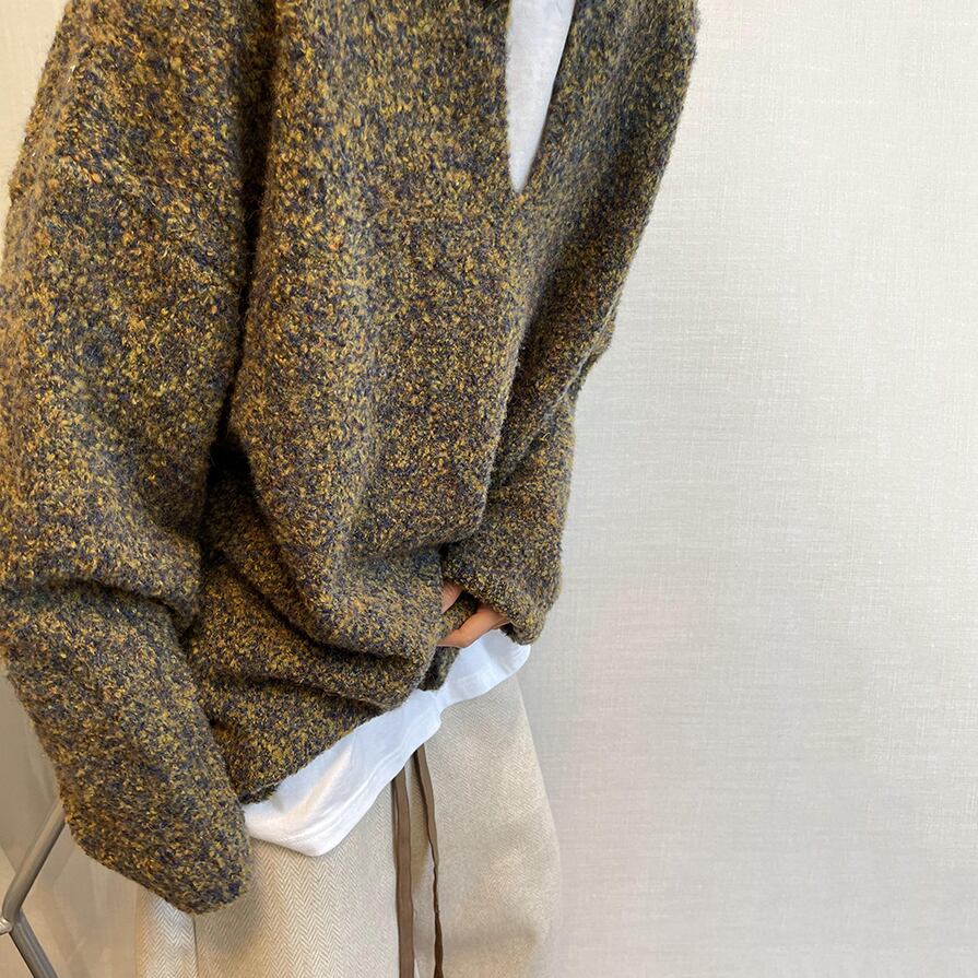 dannyandzee苔色Vネックオーバーニットセーター | mblueshop dannyandzee苔色Vネックオーバーニットセーター | mblueshop