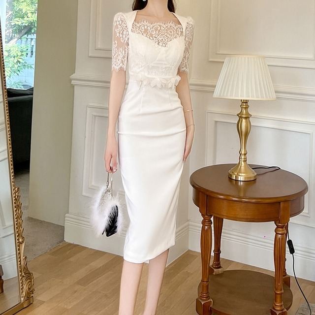 High End White Slim Dress　　V504