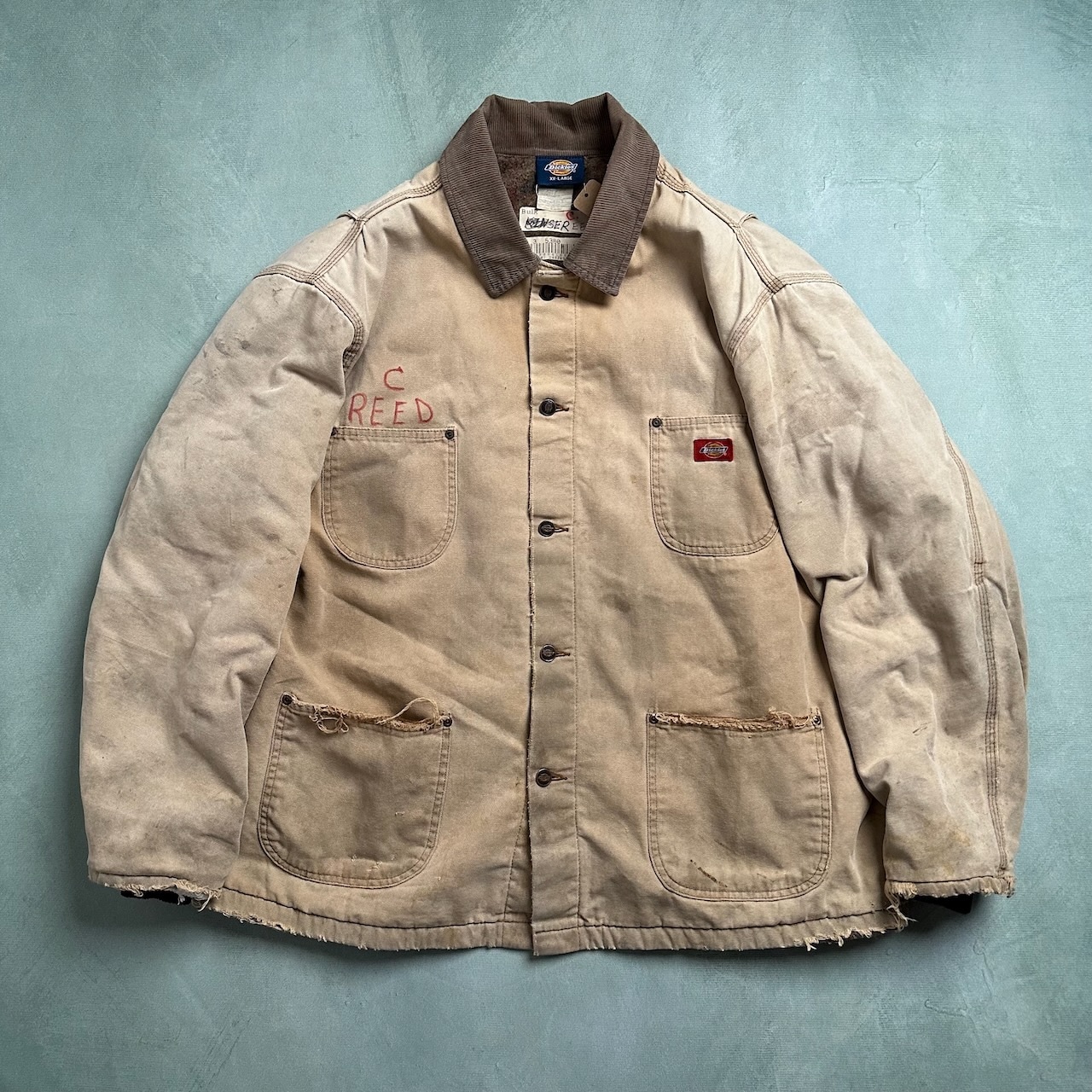 90s Dickies ボロ カバーオール ダックジャケット 裏地ブランケット ベージュ 古着