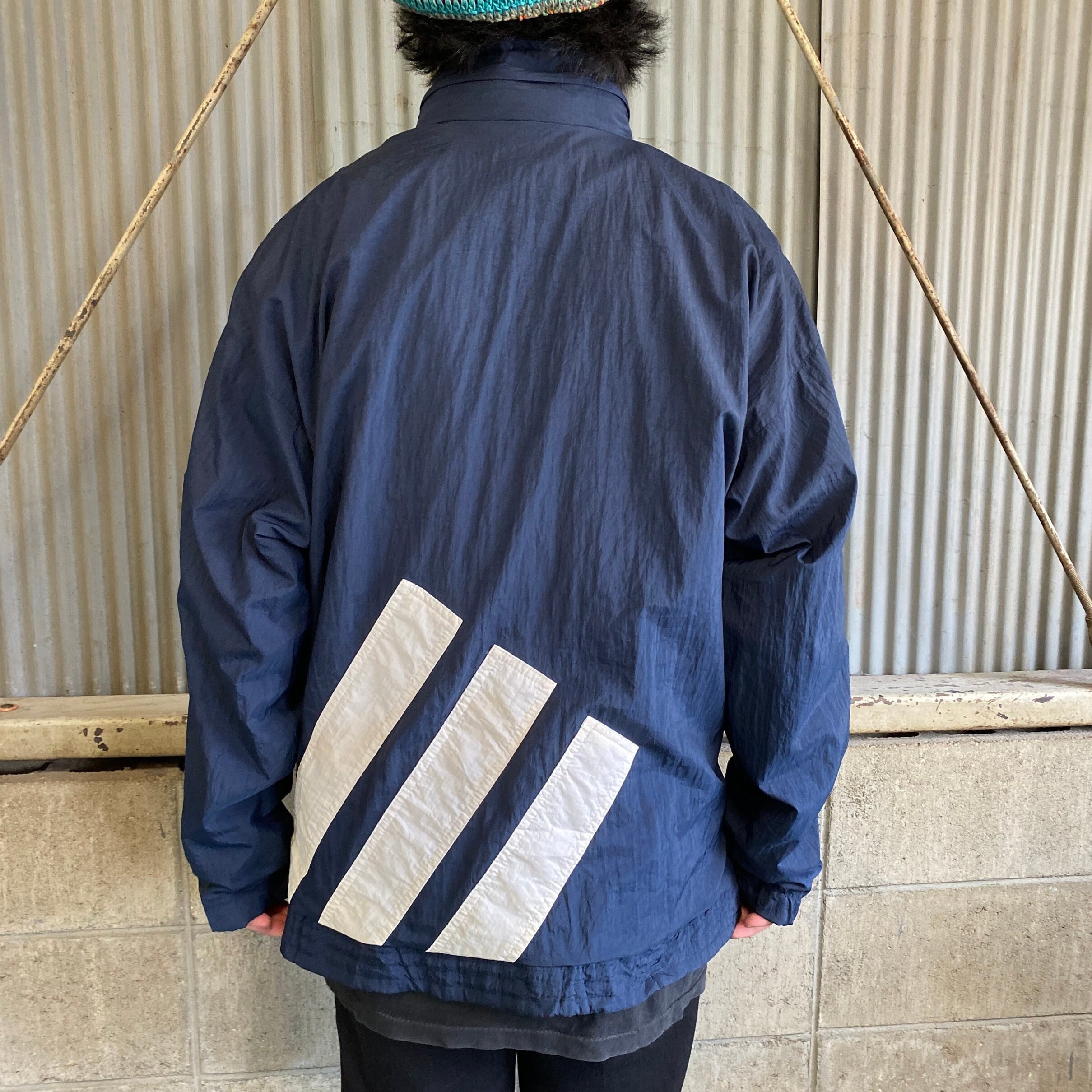 【希少】アディダス 刺繍 90s サイドライン フード収納式 ナイロンジャケット