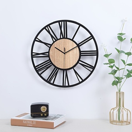 壁時計 直径40cm レトロ調 マントルクロック 無音タイプ インテリア アイアンウッドローマンウォールクロック アイアンアートクリエイティブミュートクロック リビングルームポーチホームモデルルーム用ウォールクロック アートウォールウォッチ