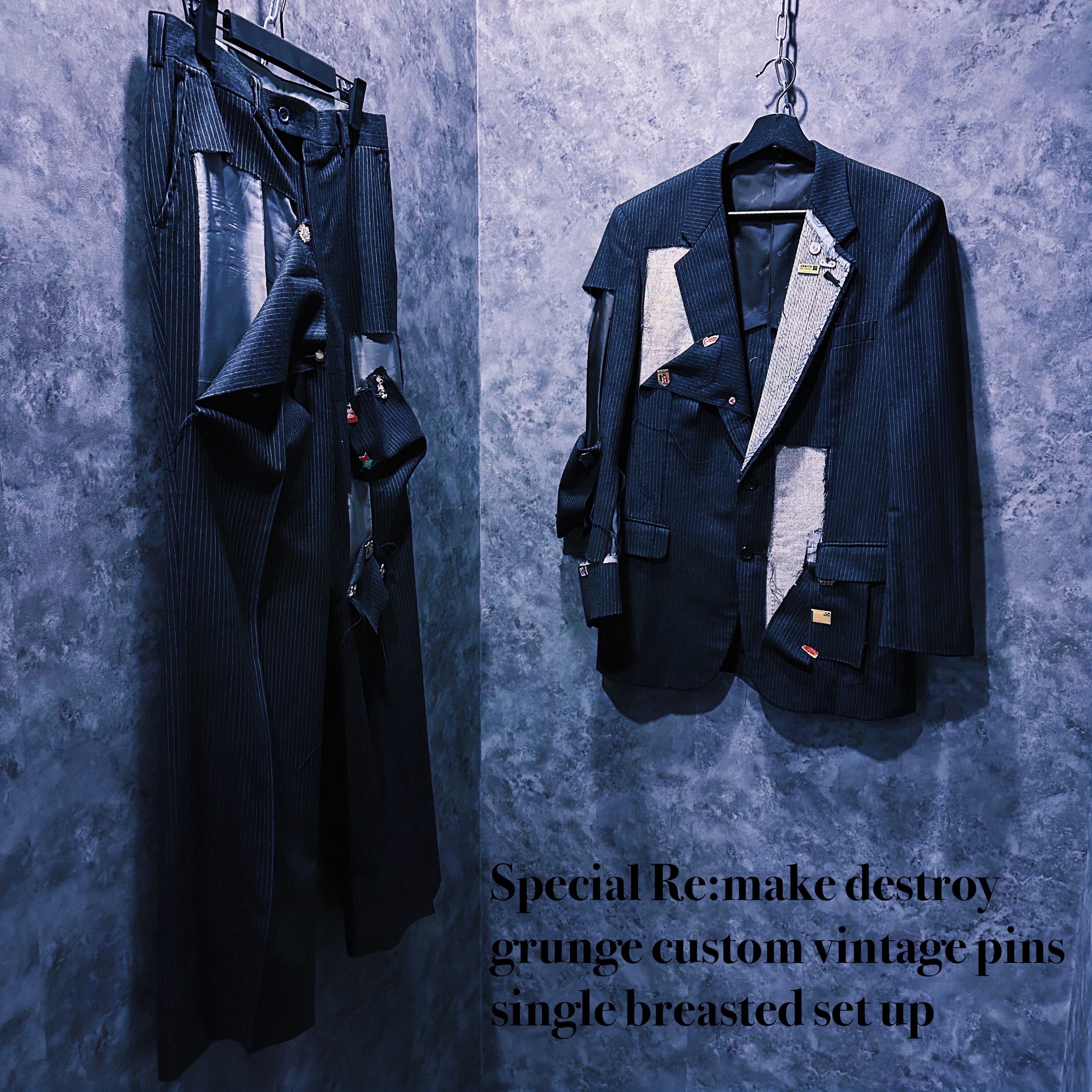 【doppio】Special Re:make destroy grunge custom vintage pins single breasted set up