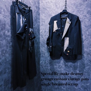 【doppio】Special Re:make destroy grunge custom vintage pins single breasted set up