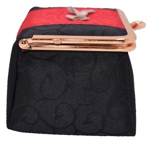がま口 化粧 ポーチ ミラー付き (黒×レッド) 和柄 ジャガード 工房 手作り 日本製 エコパッケージ MX-0010-141
