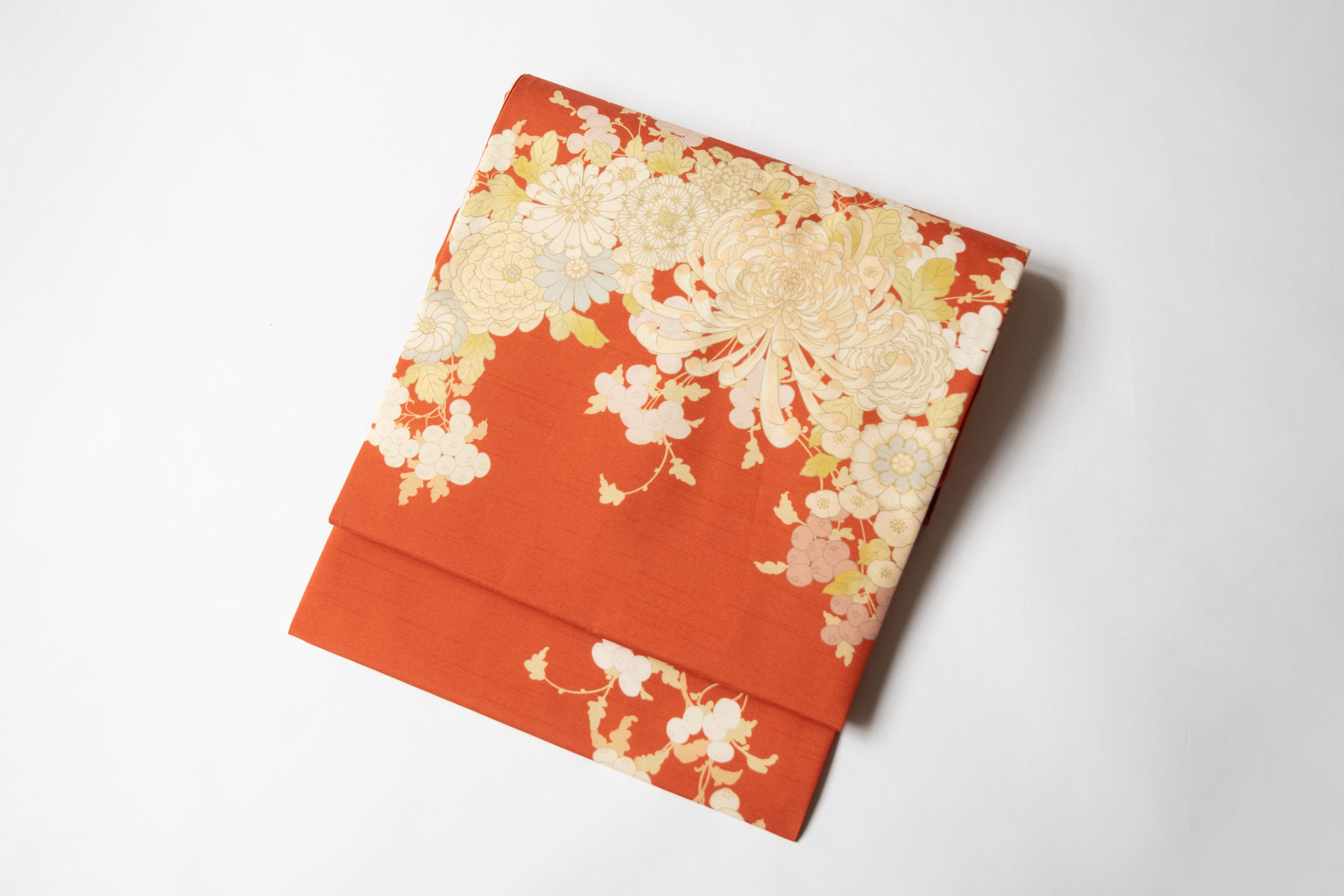 百葉堂リバーシブル名古屋帯 昼夜帯　和薔薇　葡萄酒色　紫色 バラ 菊 花柄 百葉堂