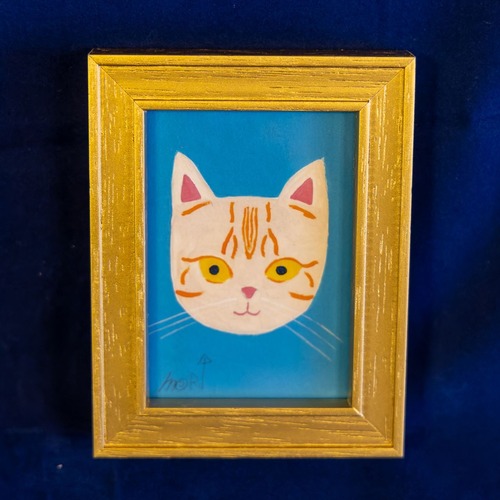 森邦保作品 猫のジクレー版画 （額装込み）F13（キジトラ白猫イメージ）