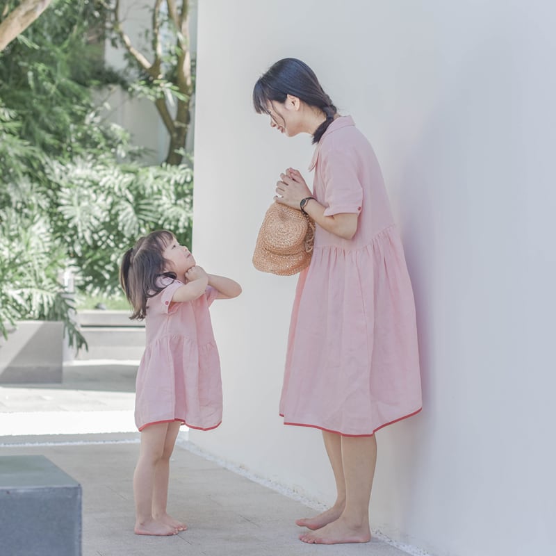 親子コーデ 親子リンクコーデ 親子ペア 膝丈半袖シャツワンピース 新作