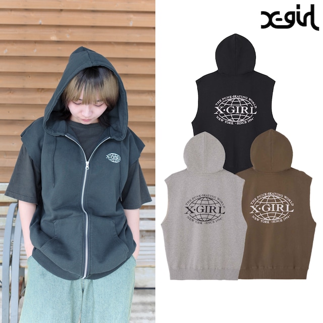 【X-girl】X-GIRL WORLD LOGO ZIP UP SWEAT VEST【エックスガール】