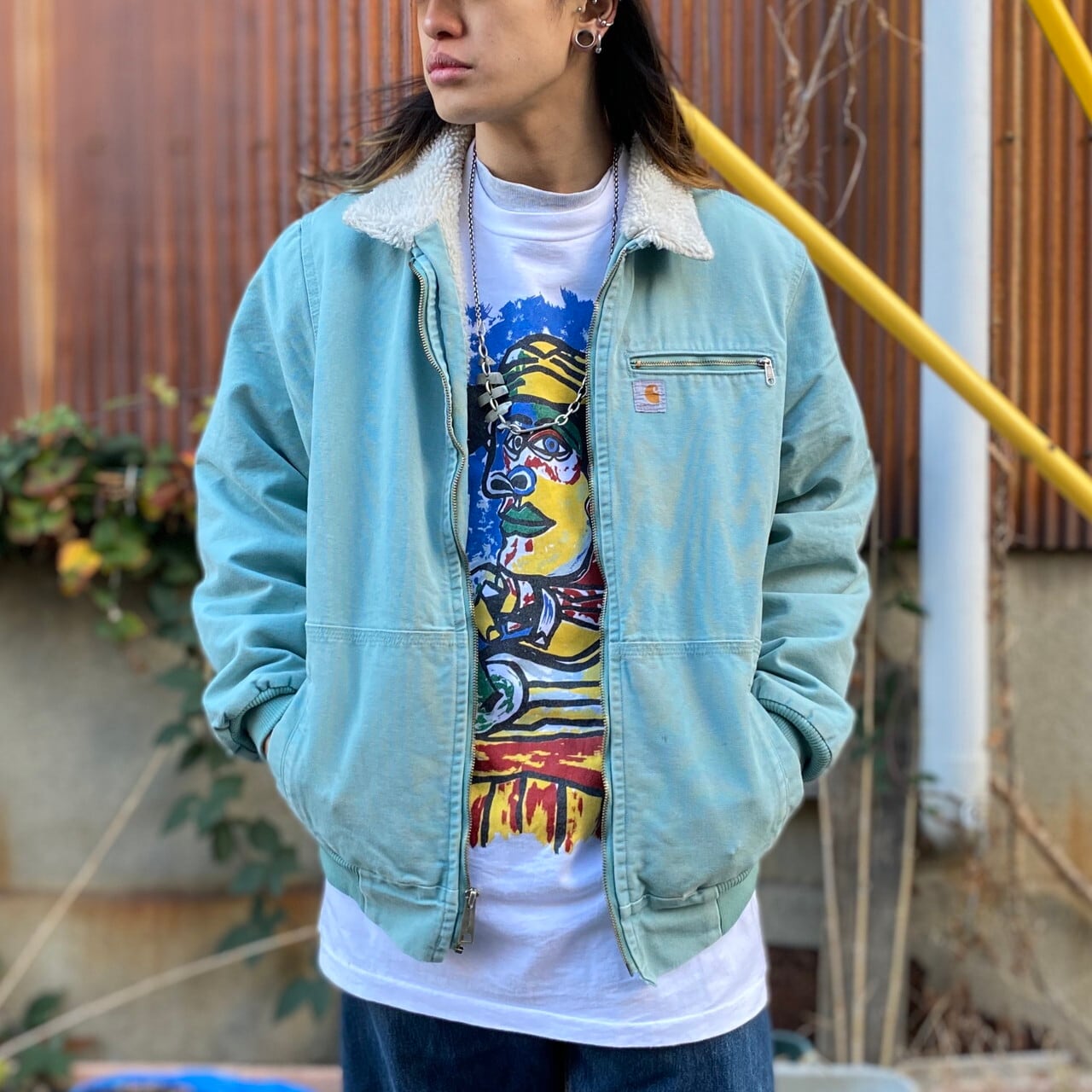 レアカラー Carhartt カーハート ボアワークジャケット キッズ企画 メンズm相当 古着 ダック地 ライトブルー 水色 ワークジャケット Cave 古着屋 公式 古着通販サイト