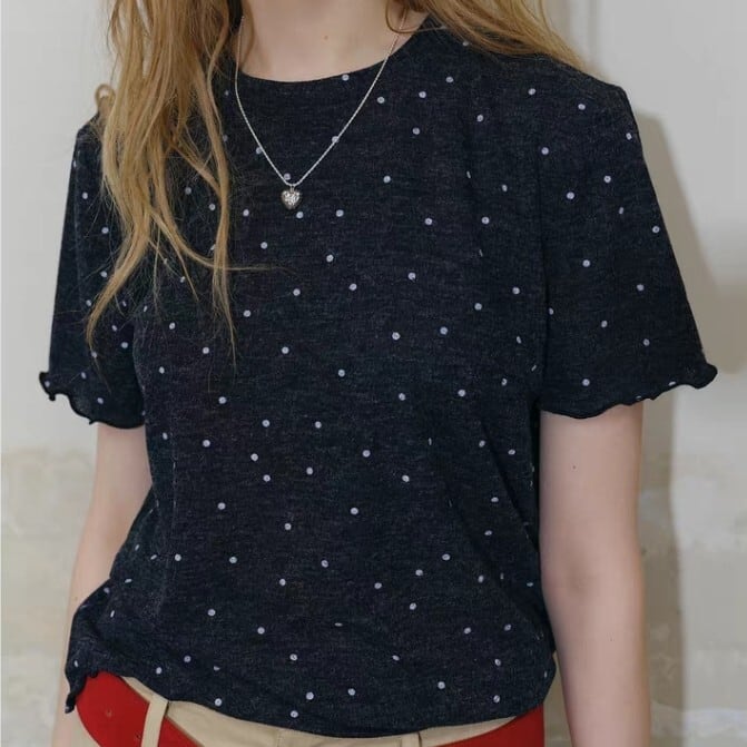 ドット柄 クルーネックTシャツ L1379