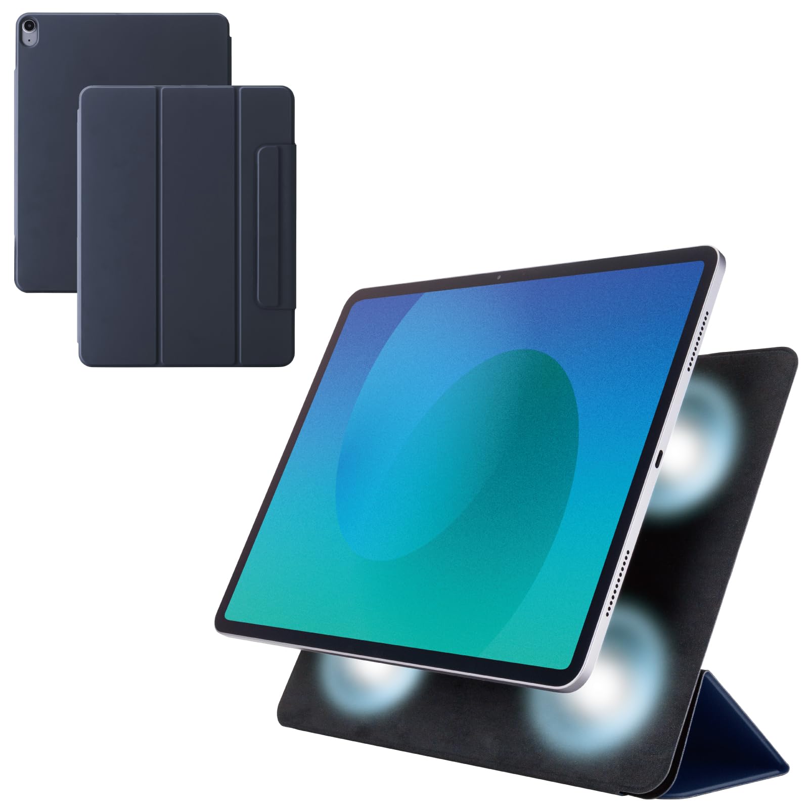エレコム iPad Air 13インチ (M4/M3/M2) 2026/2025/2024年 ケース マグネット吸着式 超薄型 軽量 2アングルに変えられる オートスリープ/オートウェイクアップ ネイビー TB-A25XWVPF2NV