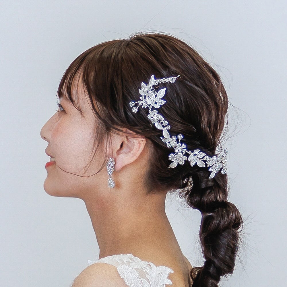ヘッドドレス｜ジルコニア ビジュー｜リーフ 葉っぱモチーフ｜お花