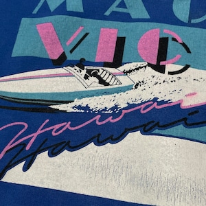 【TEE JAYS】80s 90s USA製 MAUI VICE ロゴ プリント スウェット トレーナー ボート 海 ラグランスリーブ ブルー ビンテージ ヴィンテージ オールド X-LARGE US古着