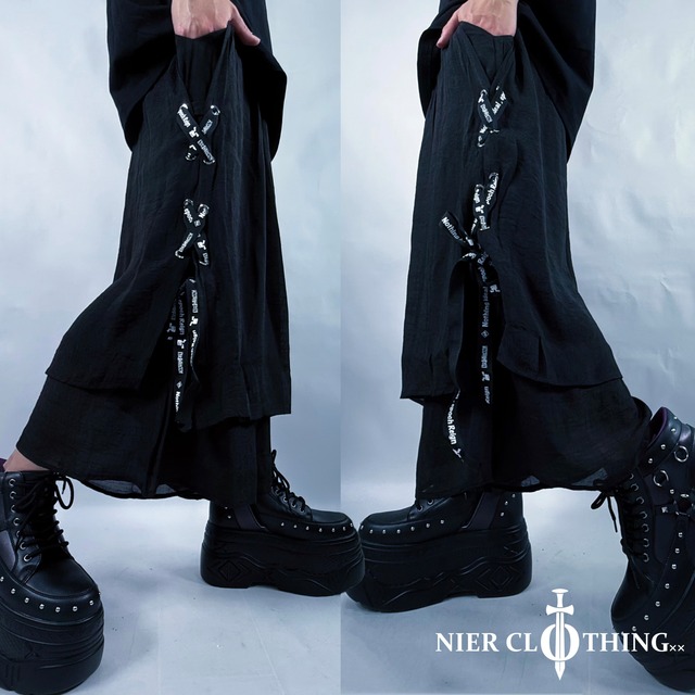 《先着50点限定スペシャル55%OFF》LAYERED SIDE RIBBON WIDE PANTS【BLACK】