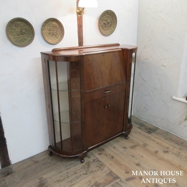 イギリス アンティーク 家具 サイドバイサイド ビューロー 飾り棚