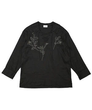 TANAKA / ST-255-BLE  THE TUNIC (BLACK LINEN ENBROIDERY)