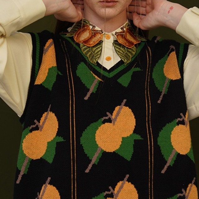 【Camoooni】フルーツ刺繍 レトロ シャツ  10498