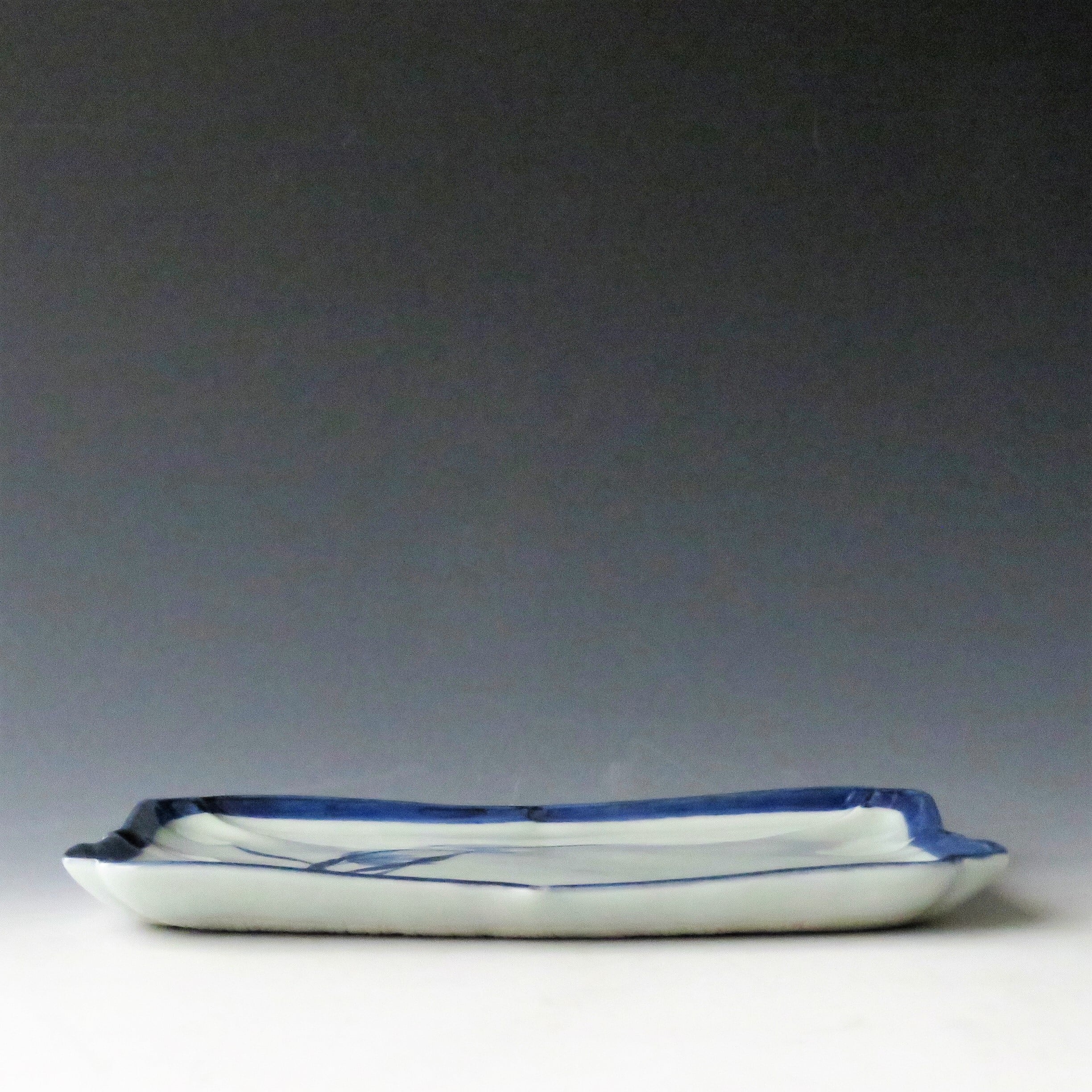 平安 土谷瑞光 清水焼 手描染付蘭画隅入角向付 角皿 平向付 1枚 昭和