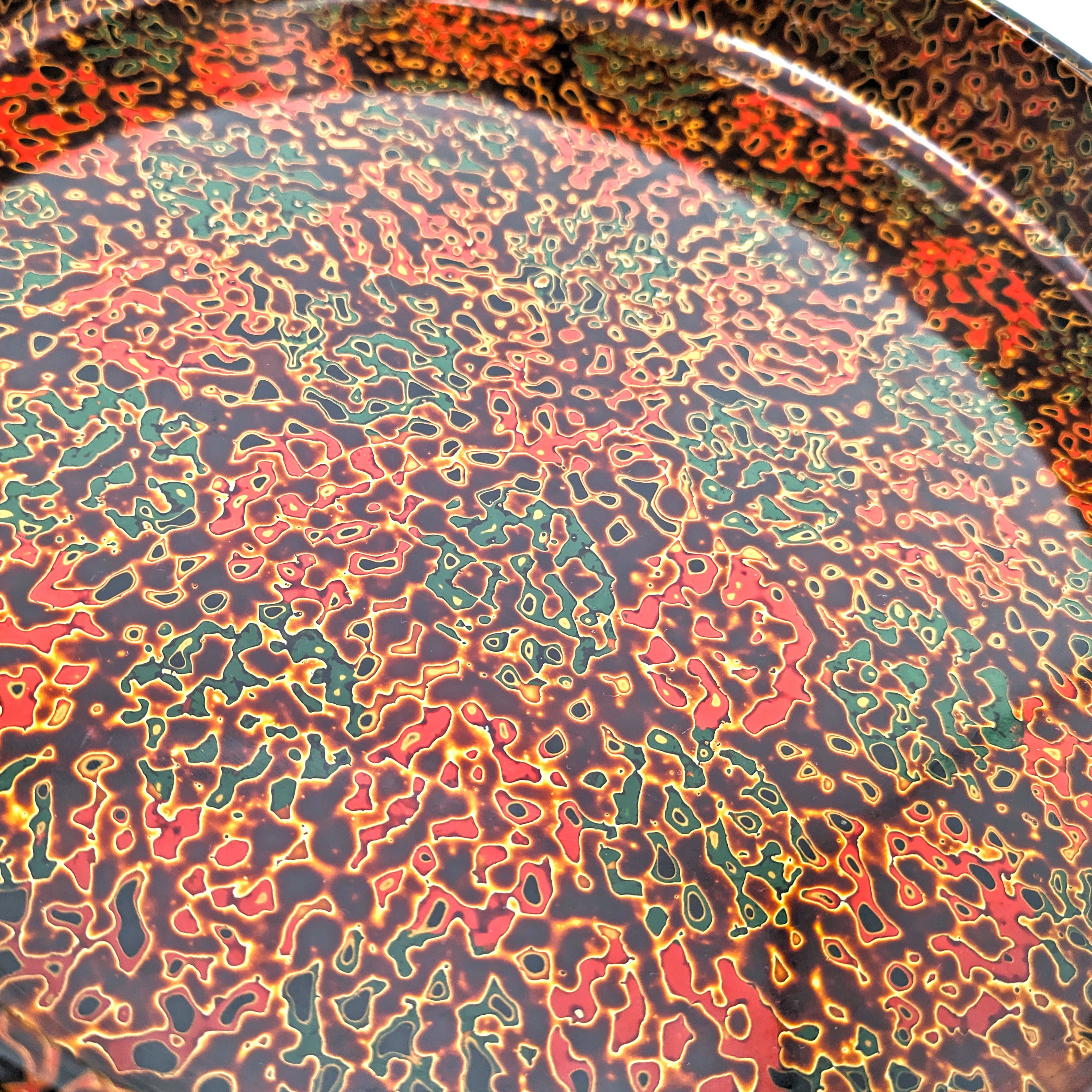 津軽塗り お盆 漆器 円形ボックス 多色模様