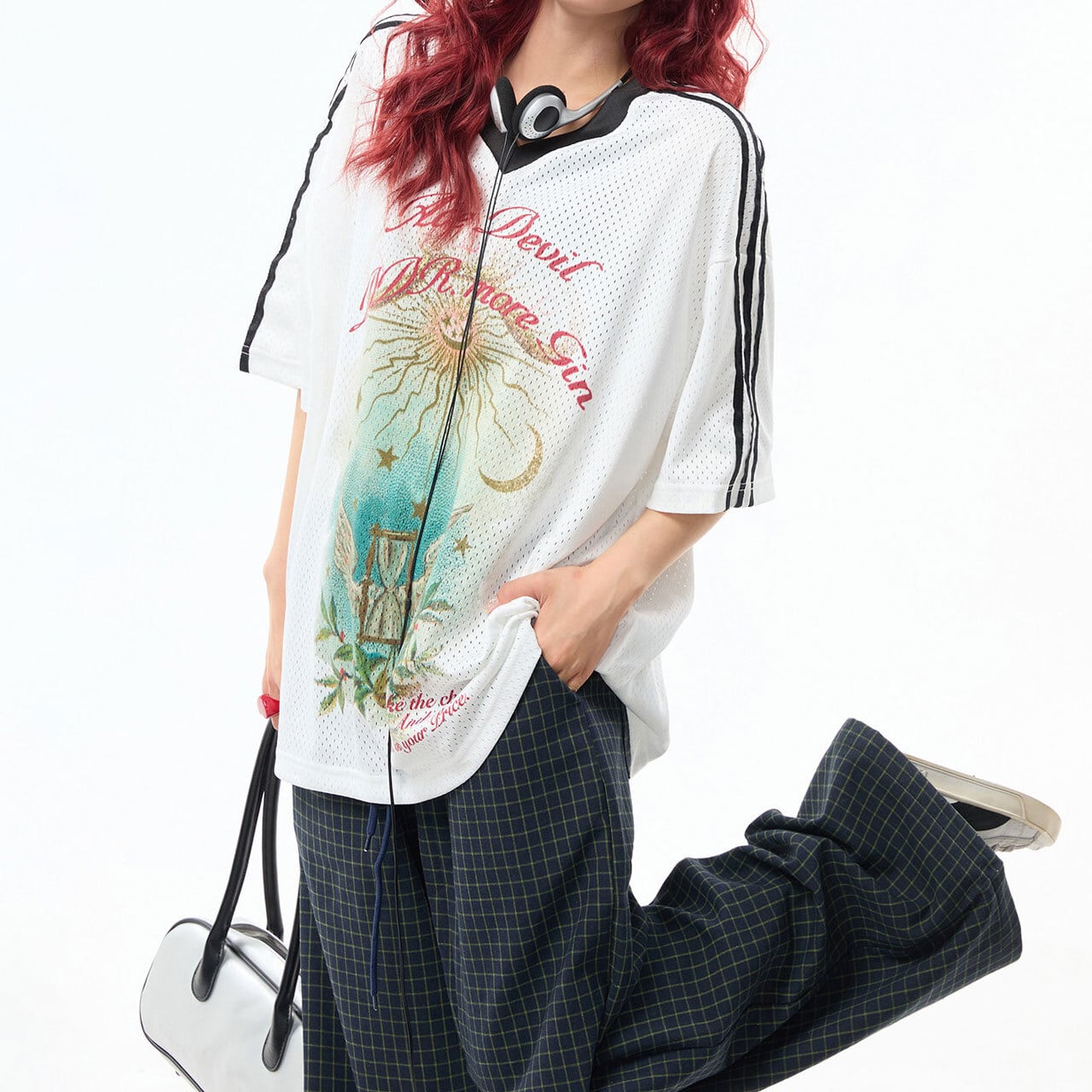 メッシュラインサンムーングラフィックTシャツ 1col R02493