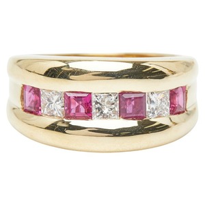 K18YG イエローゴールド ルビー　0.86ct ダイヤ0.48ct リング 指輪 レディース 11.5号 【中古】