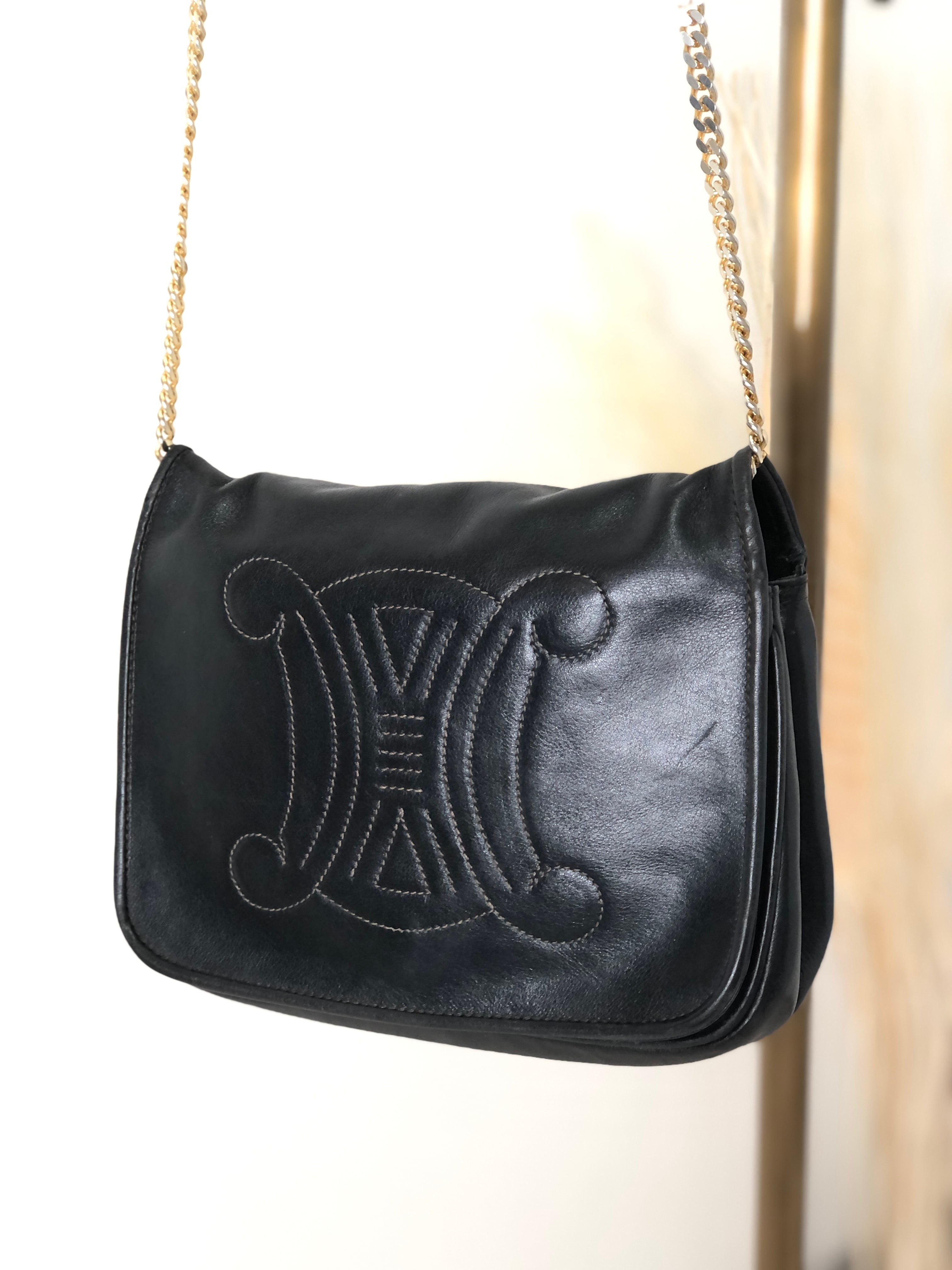 CELINE セリーヌ トリオンフ ステッチ レザー チェーン ショルダー 