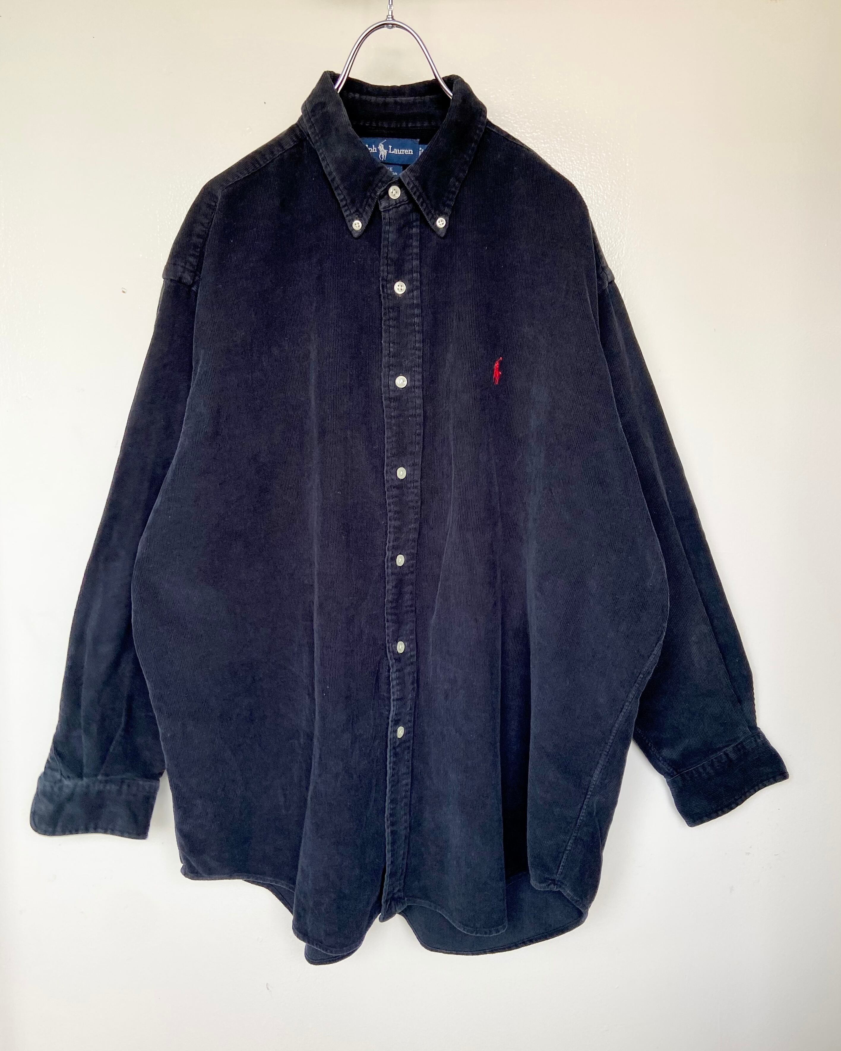 90s古着 POLO RALPH LAUREN/ラルフローレン 黒 コーデュロイ 長袖シャツ 刺繍ロゴ オーバーサイズ | 【古着  らくふる】ビンテージ&リメイク専門のオンライン古着SHOP powered by BASE