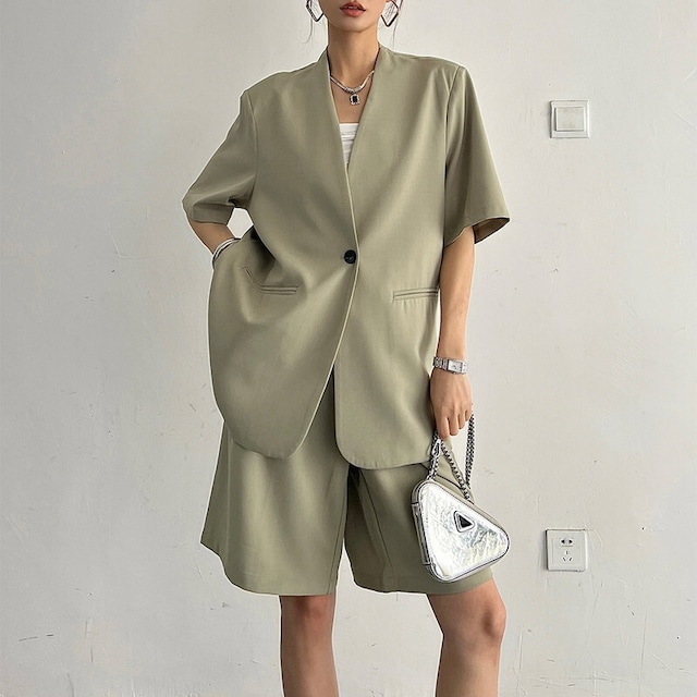 collarless short-sleeved jacket and half pants 10946